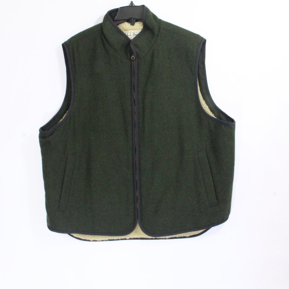 LL Bean Vintage Men Wool Vest XL Sherpa Lined Pockets Zipper outdoor hike 264815